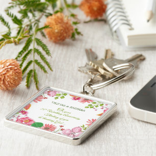Religious 25th Wedding Anniversary Flowers Keychain