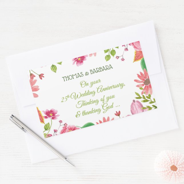 Religious 25th Wedding Anniversary Flowers Sticker (Envelope)