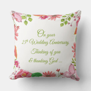 Religious 25th Wedding Anniversary Flowers Throw Pillow