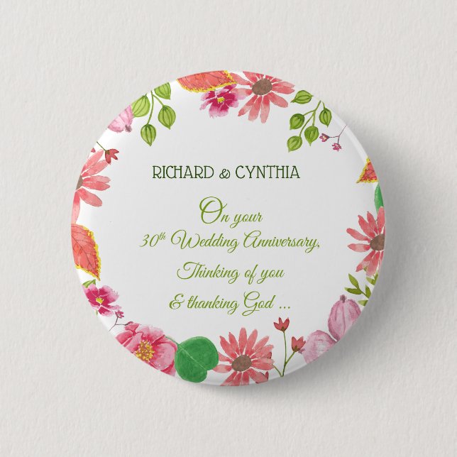 Religious 30th Wedding Anniversary Flowers 2 Inch Round Button (Front)