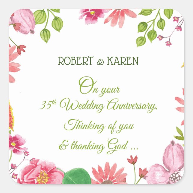 Religious 35th Wedding Anniversary Flowers Square Sticker (Front)