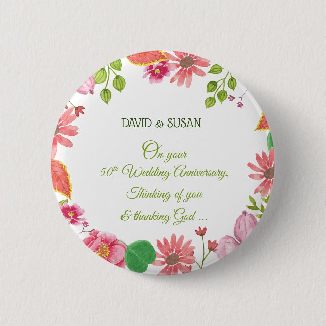 Religious 50th Wedding Anniversary Flowers 2 Inch Round Button (Front)