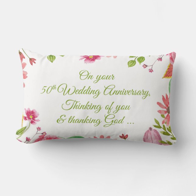 Religious 50th Wedding Anniversary Flowers Lumbar Pillow (Front)