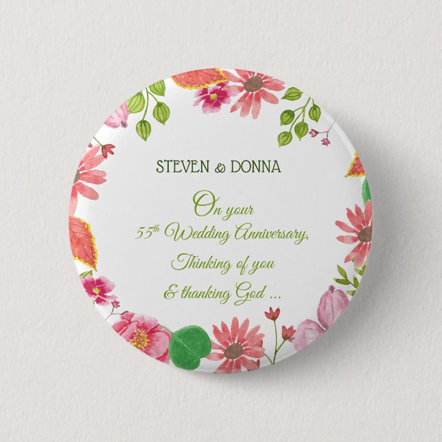 Religious 55th Wedding Anniversary Flowers 2 Inch Round Button (Front)