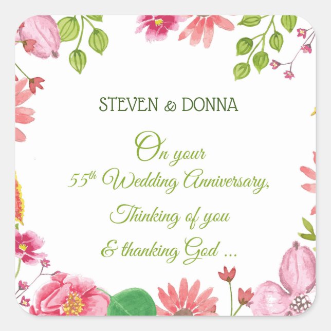 Religious 55th Wedding Anniversary Flowers Square Sticker (Front)