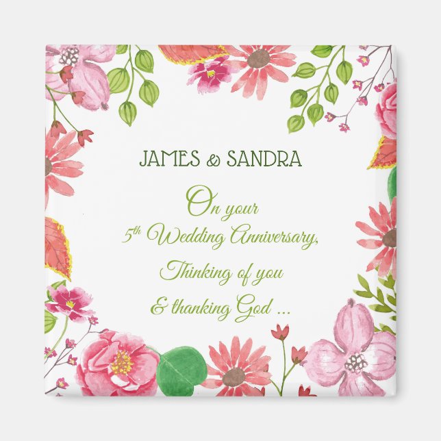 Religious 5th Wedding Anniversary Flowers Magnet (Front)