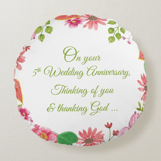 Religious 5th Wedding Anniversary Flowers Round Pillow (Front)