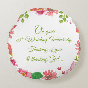 Religious 65th Wedding Anniversary Flowers Round Pillow