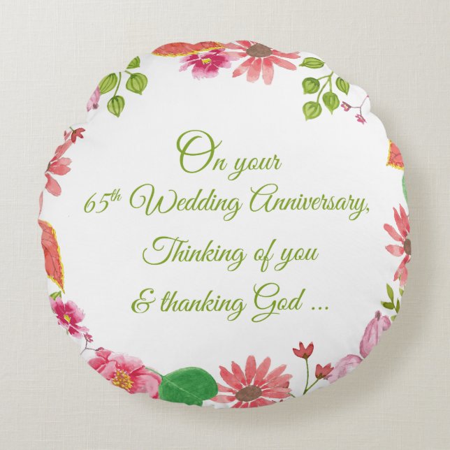 Religious 65th Wedding Anniversary Flowers Round Pillow (Front)