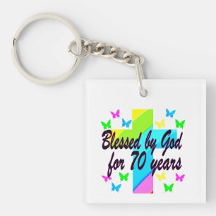 RELIGIOUS 70TH BIRTHDAY CROSS DESIGN KEYCHAIN