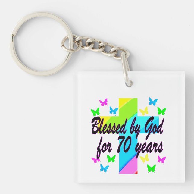 RELIGIOUS 70TH BIRTHDAY CROSS DESIGN KEYCHAIN (Front)