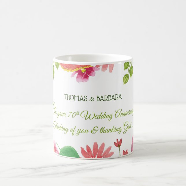Religious 70th Wedding Anniversary Flowers Coffee Mug (Center)