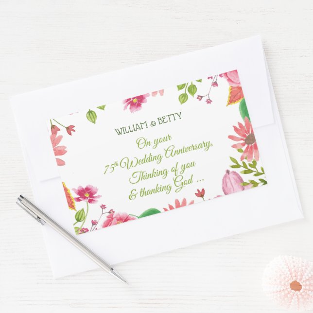 Religious 75th Wedding Anniversary Flowers Sticker (Envelope)