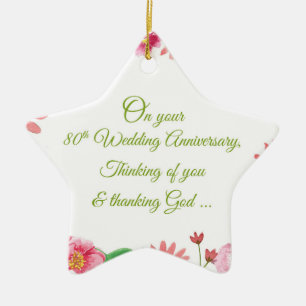 Religious 80th Wedding Anniversary Flowers Ceramic Ornament