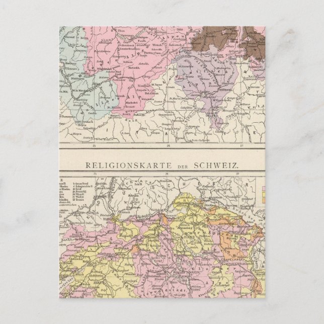 Religious and Linguistic Map of Switzerland Postcard (Front)