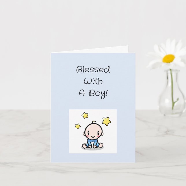 Religious Baby Boy Congratulations With Text,  Card (Small Plant)