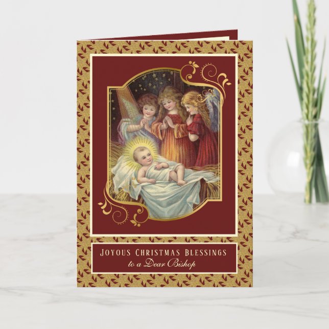 Religious Baby Jesus Christmas Angels Bishop Holiday Card (Front)