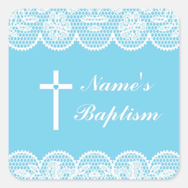 Religious Baptism Name Stickers Cross Lace Labels (Front)