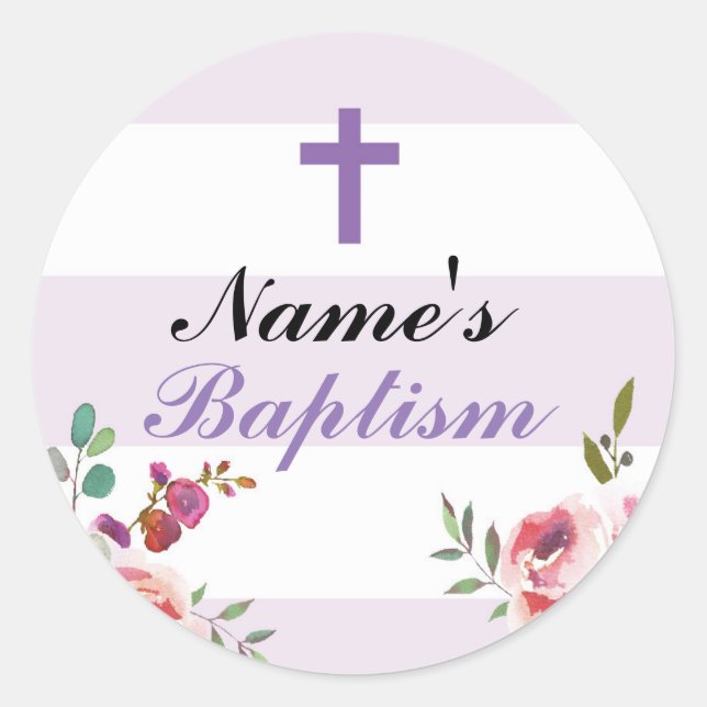 Religious Baptism Name Stickers Purple Labels (Front)