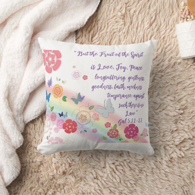 Religious Bible Verse,  Colourful Flowers Butterfl Throw Pillow (Blanket)