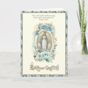 Religious Birthday Blue Floral Virgin Mary Note Card