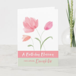 Religious Birthday Daughter Blessing Pink Flowers Card