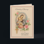 Religious Birthday Mass Offering Virgin Mary  Card<br><div class="desc">Featuring a beautiful religious image of the Blessed Virgin Mary with the Baby Jesus with pink roses. They are framed in the beads of the rosary. Inside is a Catholic Mass template when offering the Holy Sacrifice of the Mass for a special intention. This may also be used not only...</div>
