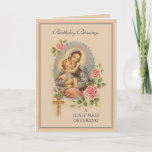 Religious Birthday Mass Offering Virgin Mary  Card<br><div class="desc">Featuring a beautiful religious image of the Blessed Virgin Mary with the Baby Jesus with pink roses. They are framed in the beads of the rosary. Inside is a Catholic Mass template when offering the Holy Sacrifice of the Mass for a special intention. This may also be used not only...</div>