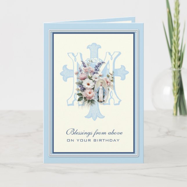 Religious Birthday Virgin Mary Floral Card (Front)