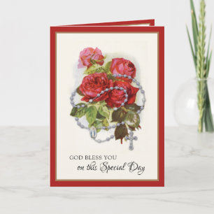 Religious Birthday Virgin Mary Rosary Roses Card