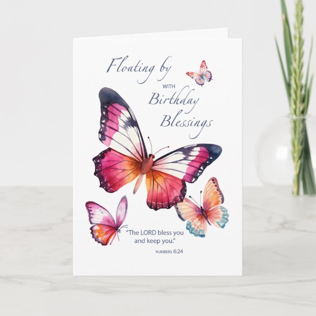 Religious Birthday Watercolor Butterflies Card (Front)