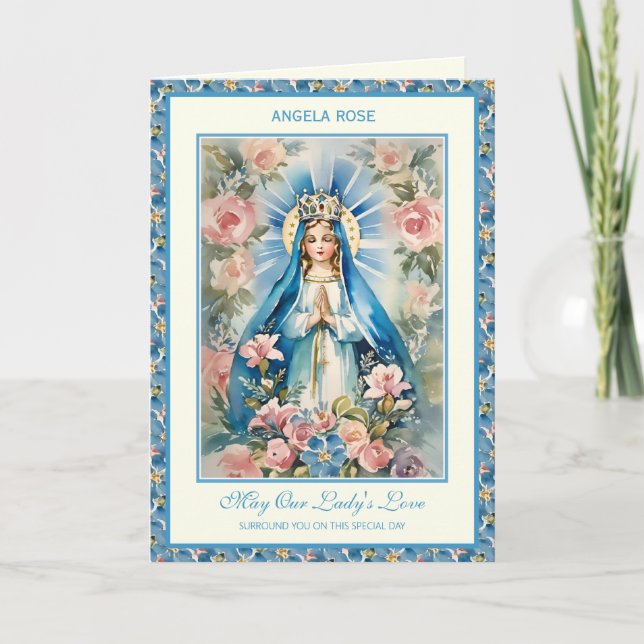 Religious Blessed Mary Floral Prayer Rosary Card (Front)