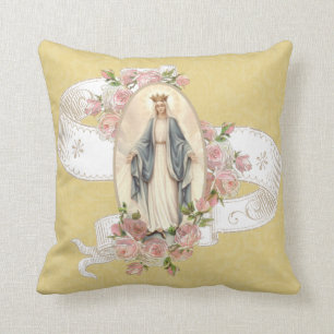 Religious Blessed Virgin Mary Catholic Roses Throw Pillow