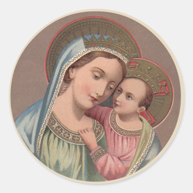 Religious Blessed Virgin Mary Child Jesus Classic Round Sticker (Front)