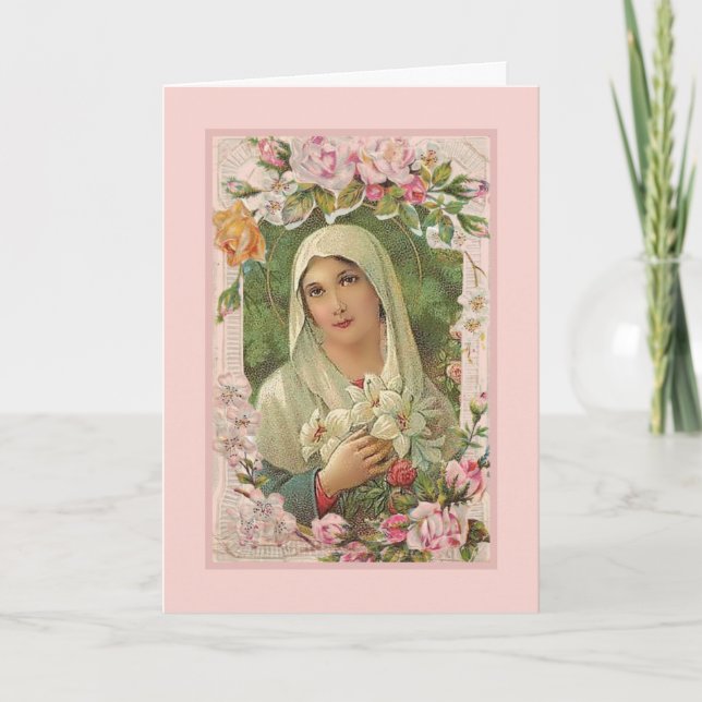 Religious Blessed Virgin Mary Floral Vintage Card (Front)