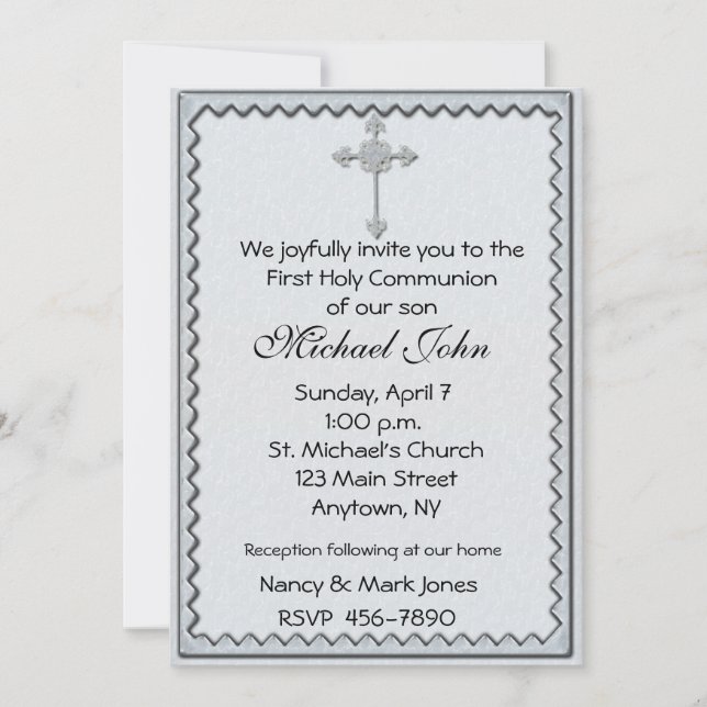Religious Blue Cross Invitation (Front)