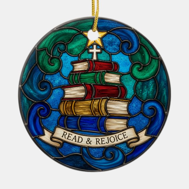 Religious Books Bible Cross  Ceramic Ornament (Front)