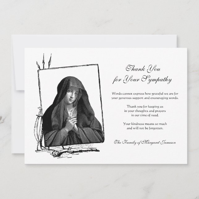 Religious Catholic Blessed Virgin Mary Condolence Thank You Card (Front)
