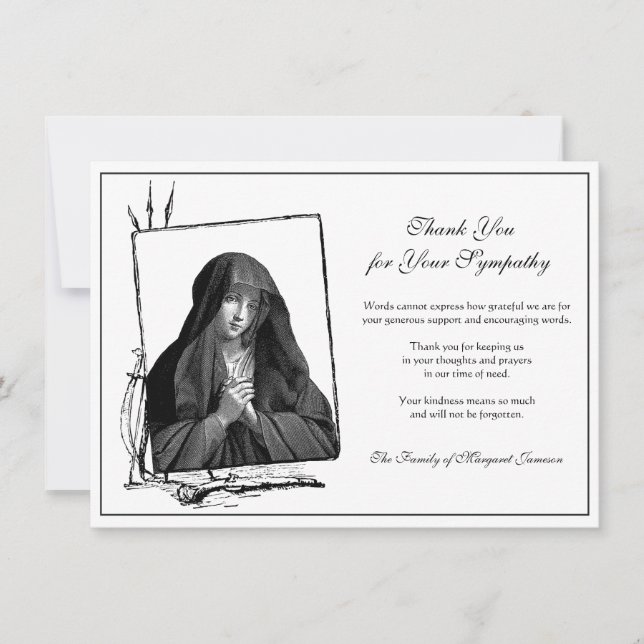 Religious Catholic Blessed Virgin Mary Condolence Thank You Card (Front)
