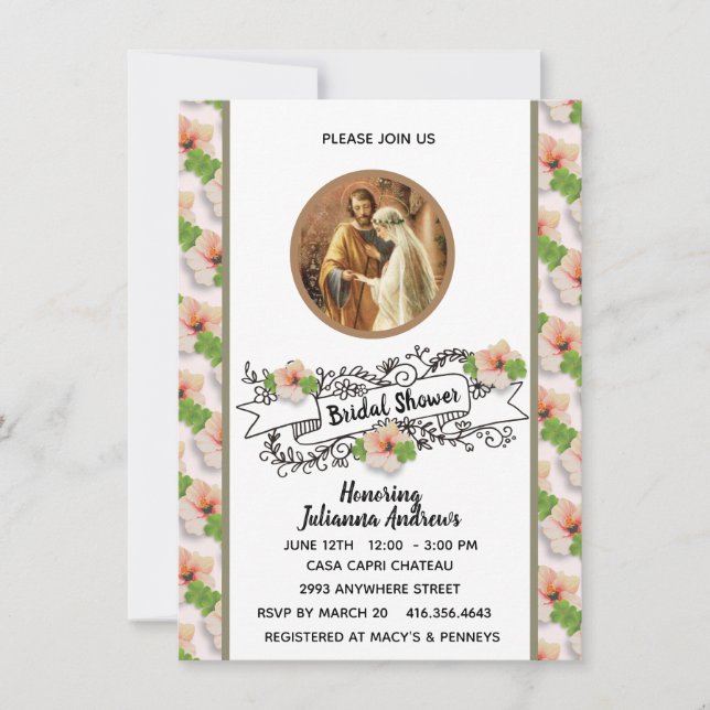 Religious Catholic Bridal Shower Mary Joseph Invit Invitation (Front)