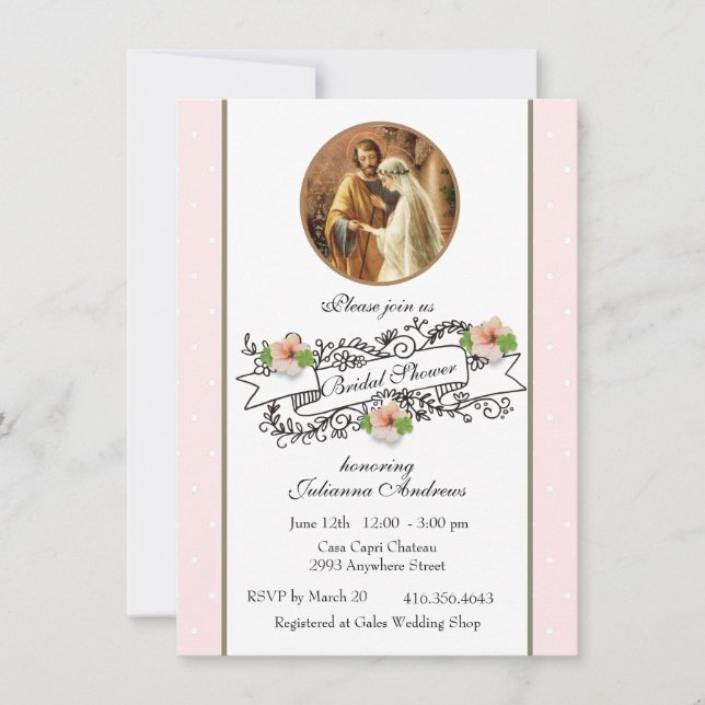 Religious Catholic Bridal Shower Pink Floral Invitation (Front)