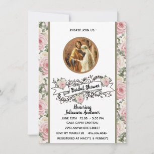 Religious Catholic Bridal Shower Pink Roses  Invitation
