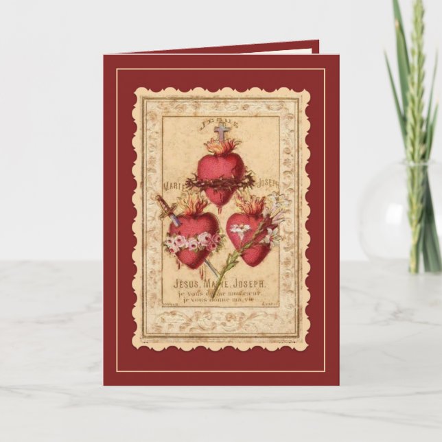 Religious Catholic Hearts of Jesus Mary Joseph  Card (Front)