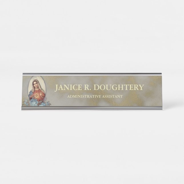 Religious Catholic  Immaculate Heart Virgin Mary Desk Name Plate (Front)