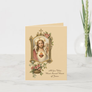 Religious Catholic Jesus Sacred Heart Traditional Thank You Card