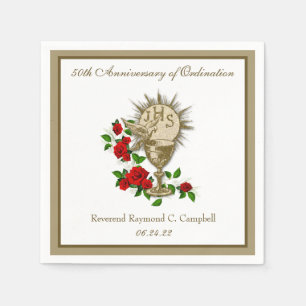 Religious Catholic Priest Anniversary Red Roses  N Napkin