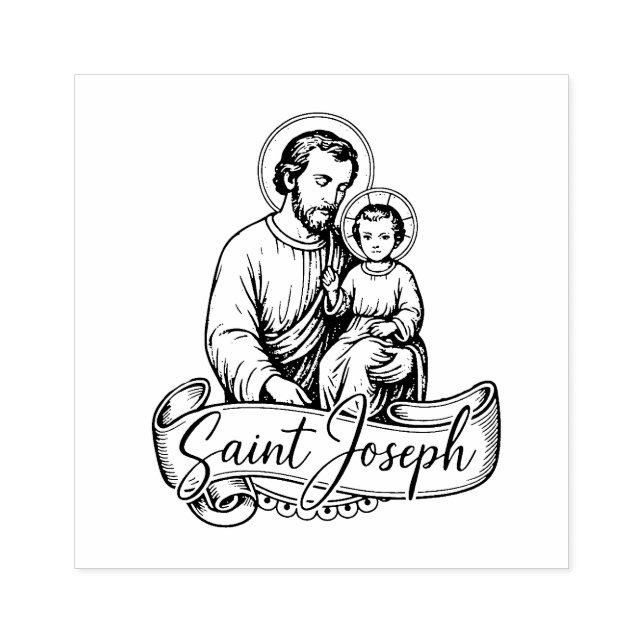 Religious Catholic Saint Joseph and Child Jesus Rubber Stamp (Imprint)