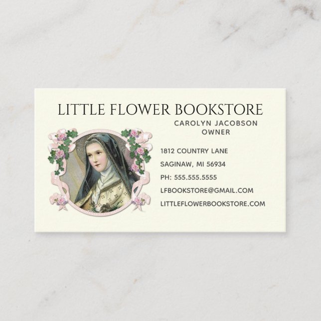 Religious Catholic St. Therese Little Flower Roses Business Card (Front)