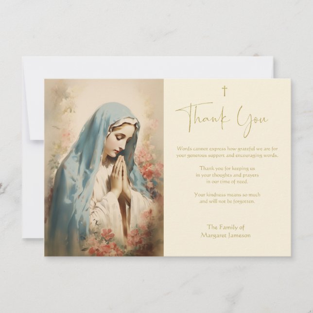 Religious Catholic Virgin Mary Condolence Thank You Card (Front)