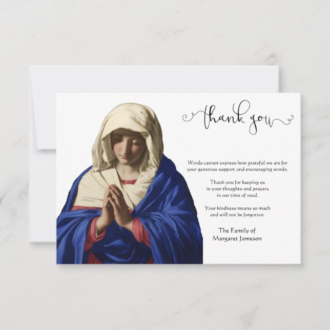 Religious Catholic Virgin Mary Condolence Thanks Thank You Card (Front)
